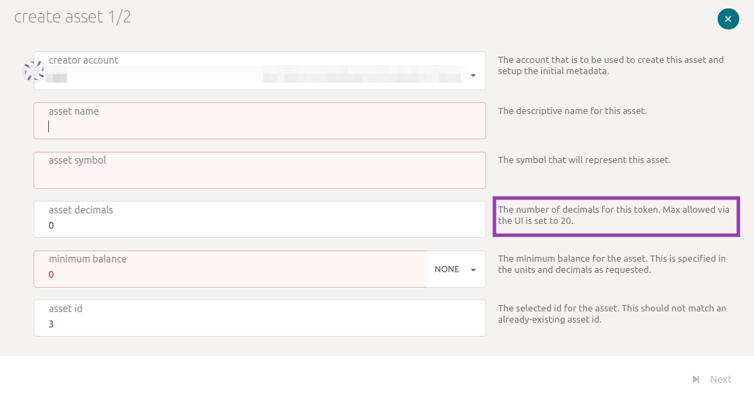 xx Network asset create options